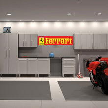 Load image into Gallery viewer, FERRARI CREST AND TEXT - GARAGE, MAN CAVE, OFFICE BANNER
