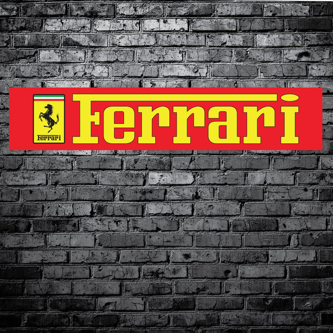 FERRARI CREST AND TEXT - GARAGE, MAN CAVE, OFFICE BANNER